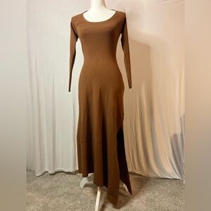 A.L.C. Harvey Rib-Knit Maxi Asymmetrical Hem Dress Brown Rust, sz: XS